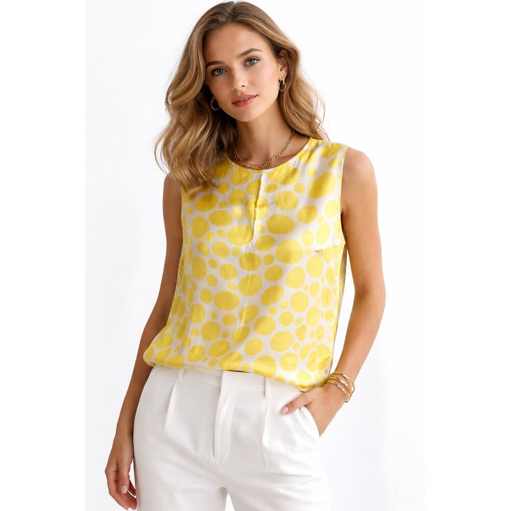 Angeline Kingsley Vintage Silk Cropped Top Yellow Womens Size 42/M France